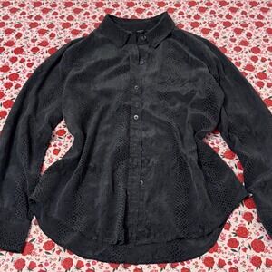Rails Womens 100% Silk Snakeskin Print Button Down Shirt Charcoal Black M b3
